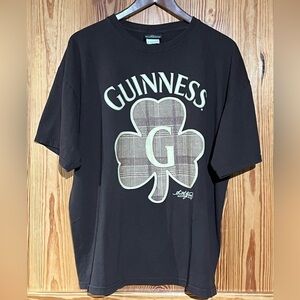 Guinness Irish Draught Beer Brown Plaid Clover Crew Neck Relaxed Fit Tee Tshirt